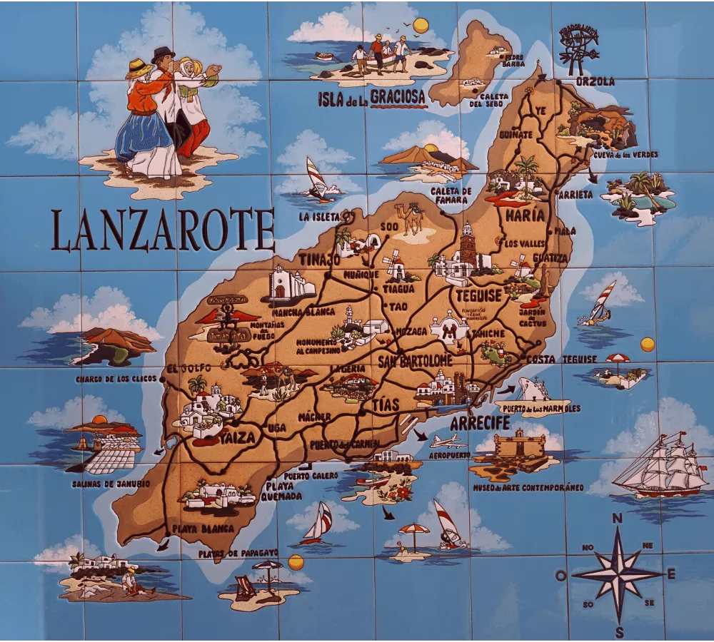 Mapa atrakcji Lanzarote wykonana na ceramice