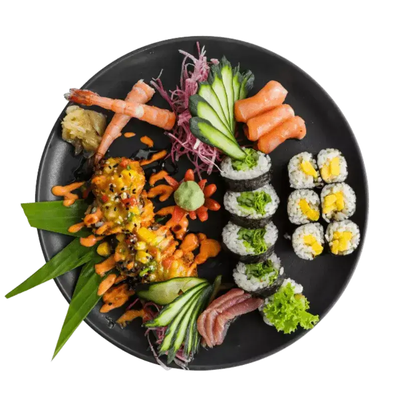 talerz pełen sushi